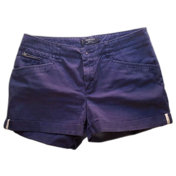 Mango Basics Womens Chino Navy Blue 100% Cotton Turn Up Hem Shorts Size 4 - Picture 4 of 9
